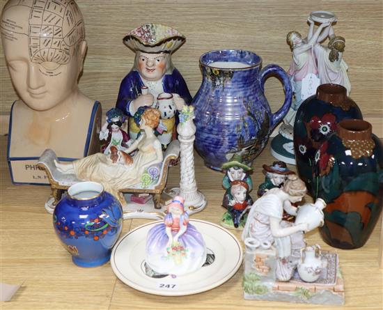 A quantity of Continental porcelain figures including Doulton and other porcelain